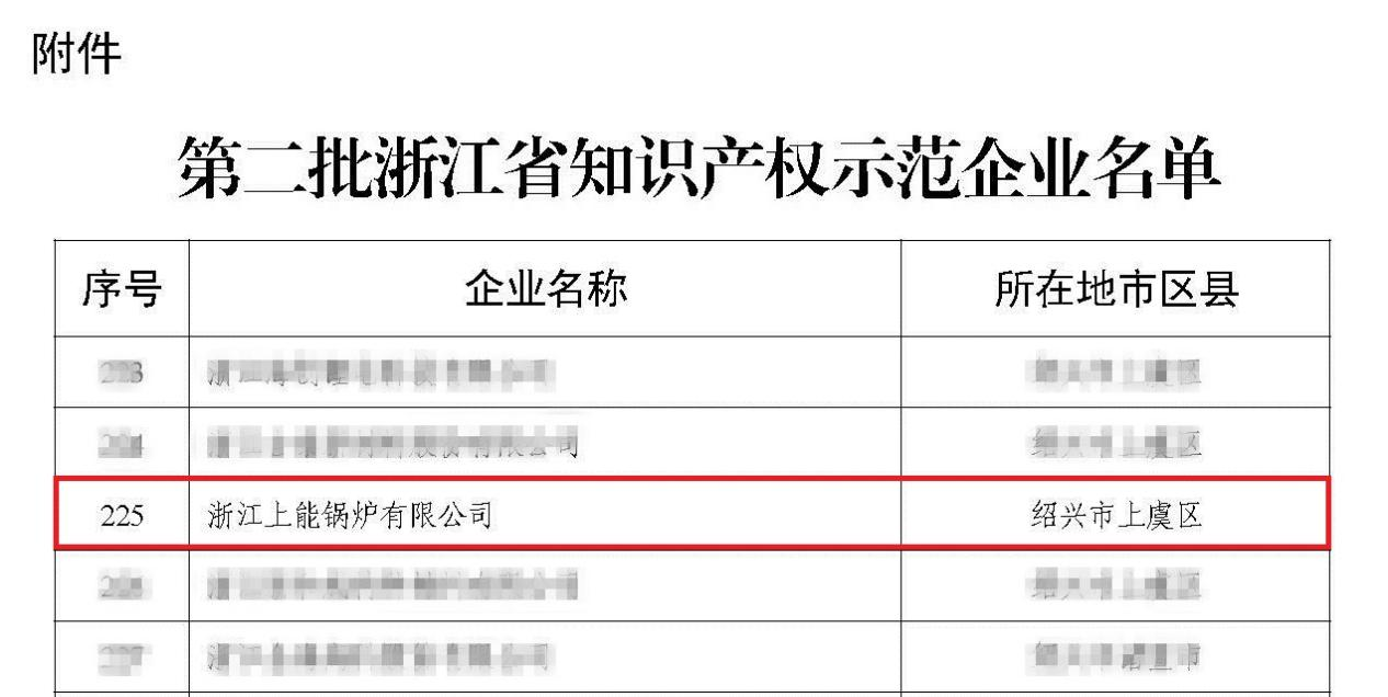 喜报|上能锅炉荣评浙江省知识产权示范企业